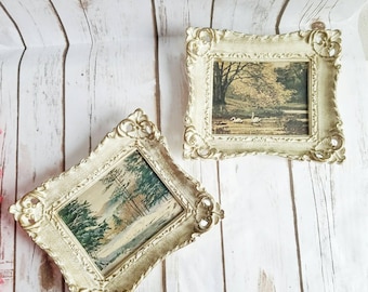 VINTAGE Gold Picture Frames, Set of 2 Wall Frames, Victorian Frames, Rustic Gold Frames, Winter Frames, Shabby Chic Wall Hanging