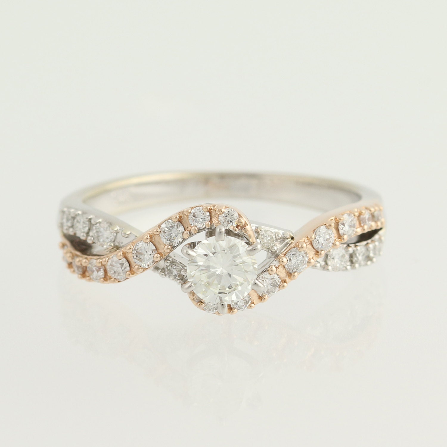 Diamond Engagement Ring 14k White & Rose Gold .65ctw Unique