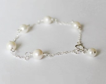 Floating fresh water pearl bracelet, real pearl bracelet, Bridesmaid bracelet, Rose gold bracelet, Bridesmaid pearl jewelry, Bridesmaid gift
