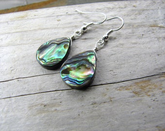 Abalone Earrings Paua shell earrings silver tear drop lightweight dangle earrings