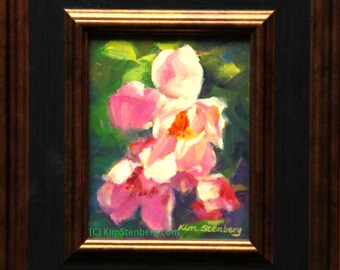 Rose Painting, Floral Painting, Original Oil Painting, 5 x 4","Summer Roses" by Kim Stenberg, Rich Impressionistic Art, Framed