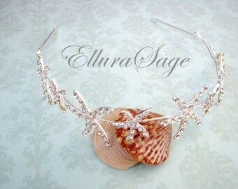 Beach Wedding tiara, Starfish Tiara, Starfish Hair Vine, Nautical Wedding, Destination Wedding crown, Bridal crystal Tiara with Starfish