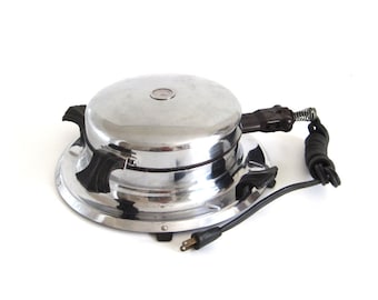 Round Waffle Iron Vintage Chrome Small Appliances Antique