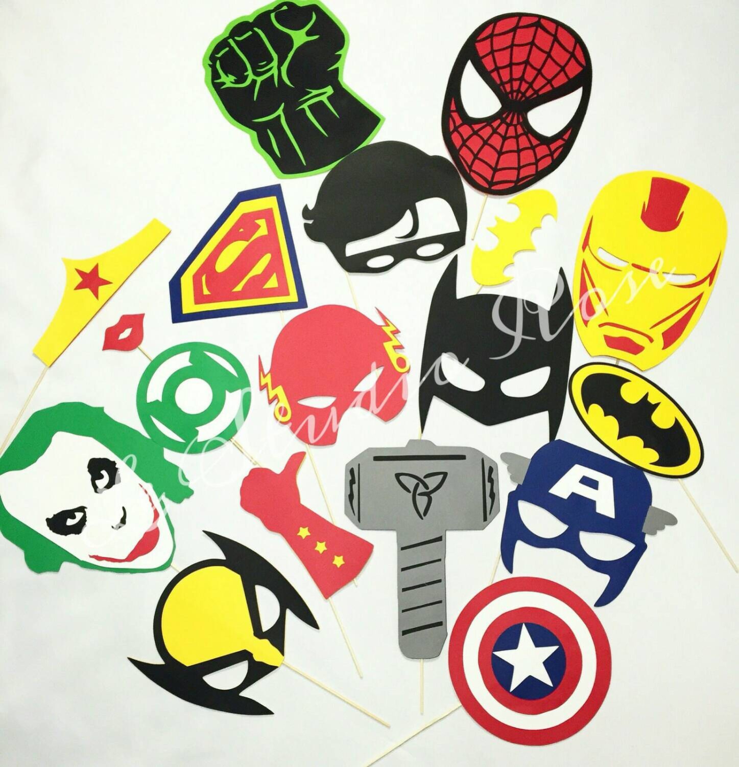 Superhero photo booth prop set 18 pc