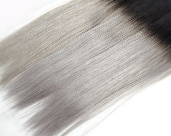 5 Star Seller, Black to Grey Ombre Hair Extensions, Silver Hair, Grey Hair Extensions, Gray Ombre Hair, human hair extensions, full set
