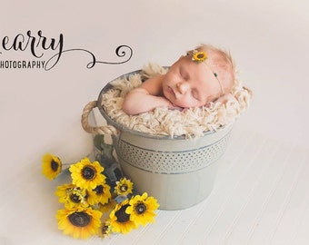 Tiny Sunflower Tieback Newborn Tieback Headband RTS Photo Prop Newborn Photo Prop Sunflower Headband