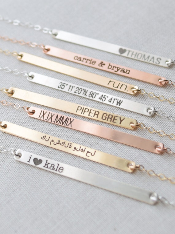 Items similar to Engraved Name Necklace, Engraved Bar ...