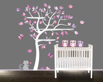 Vinyl Tree decal, Shelf tree, vinyl wall tree decals, tree wall decal, Owl wall decal