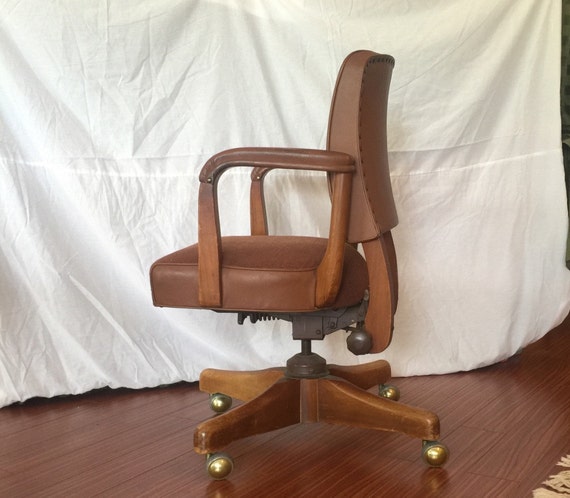 Gunlocke office desk chair modernist mid century modern teak