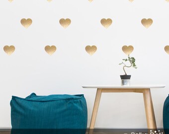 Peel and Stick Metallic Gold Heart Wall Decals | Long Life | Apartment Safe - PAS004