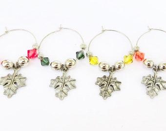 Maple Leaf Wine Charms Swarovski Crystal beads with bag