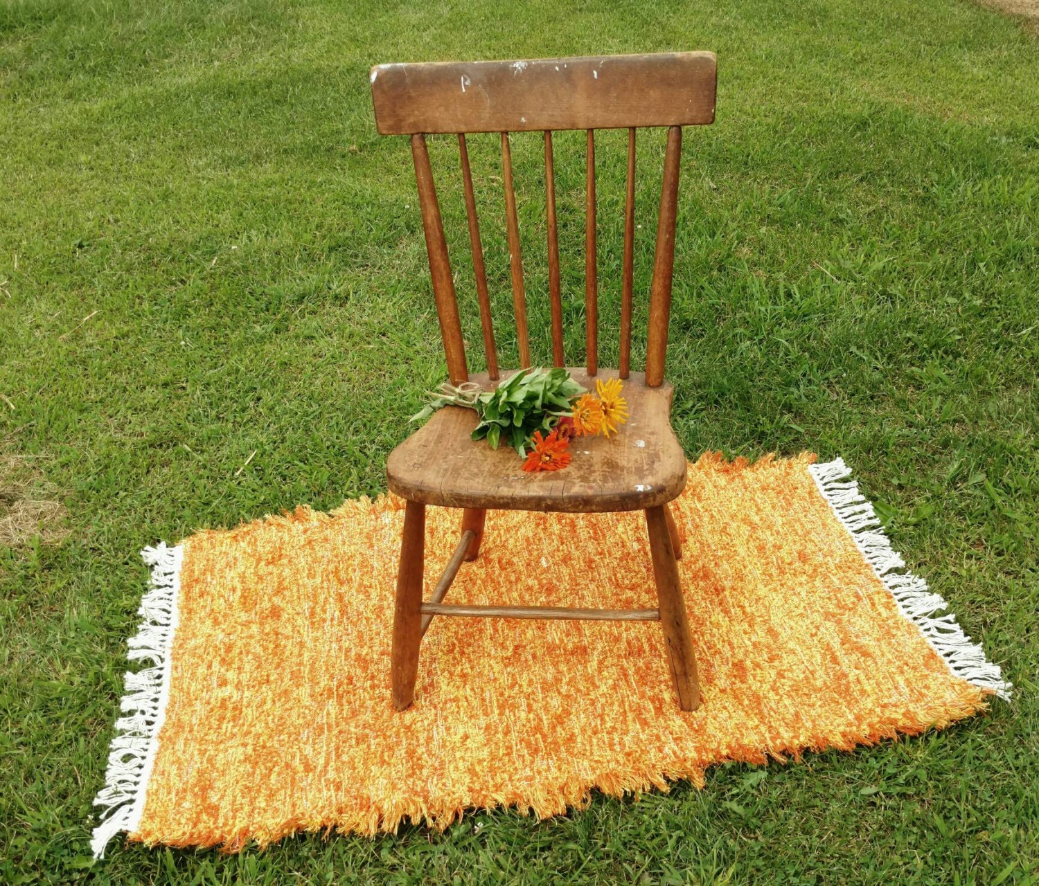 Amish Rag Rug in Tangerine Colorful Durable Kitchen or