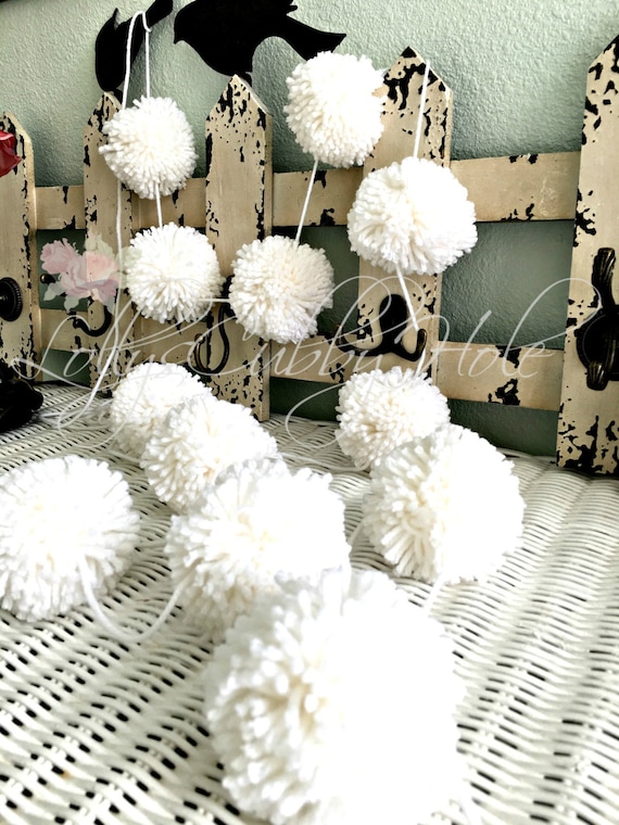 White Pom Pom Yarn Garland Birthday Pom Pom Garland Baby