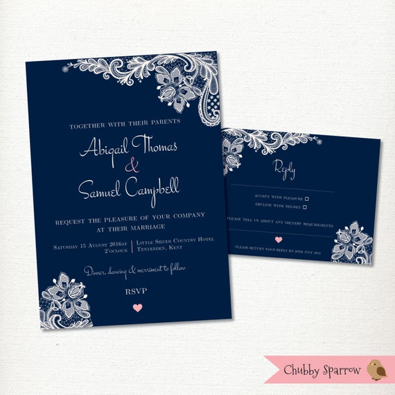 Navy Blue Wedding Invitations Kits 2