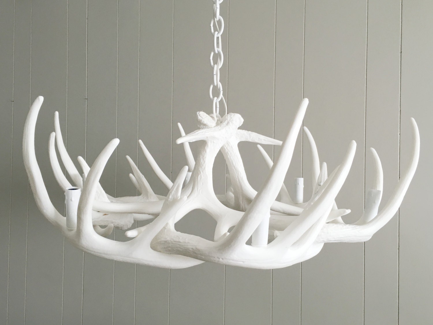 WHITE Faux Antler Chandelier 6 Light Rustic by WoodfireCandle