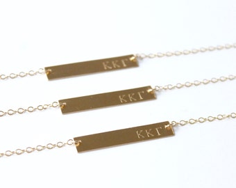 KAPPA KAPPA GAMMA Sorority Necklace - Greek Jewelry - Stamped Bar Necklace - Gold Filled, Sterling Silver - Licensed Designer