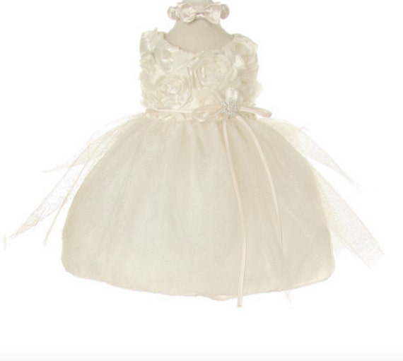 Rosetta and Tulle Baptism / Christening Dress with Satin Bow