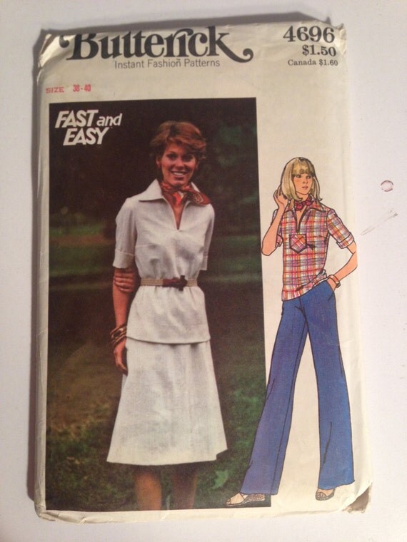 Butterick 4696 Sewing Pattern 70s UNCUT Fast and Easy Womens Top, Skirt and Pants Size 38-40