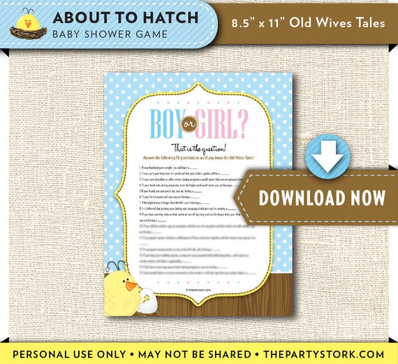 Duck Old Wives Tales Baby Shower Game Printable Coed Trivia Game