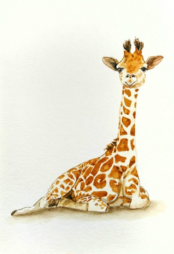 ORIGINAL Giraffe Watercolor Painting / Giraffe Baby