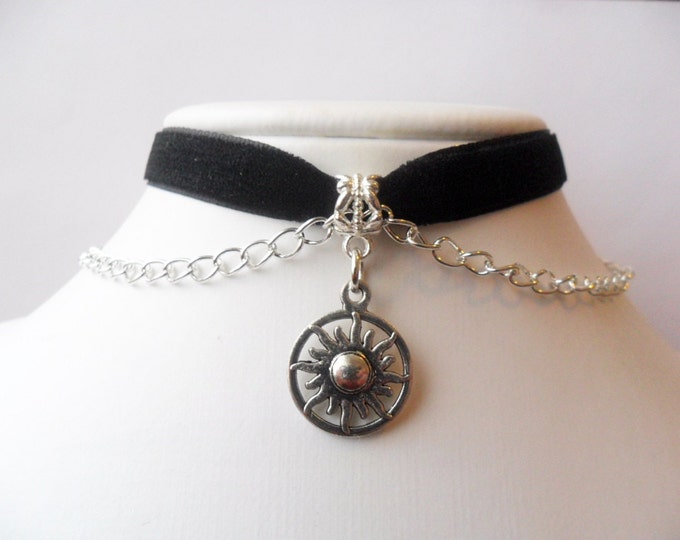 Mathilda sun choker necklace with 3/8" inch black velvet ribbon, leon, Natalie Portman