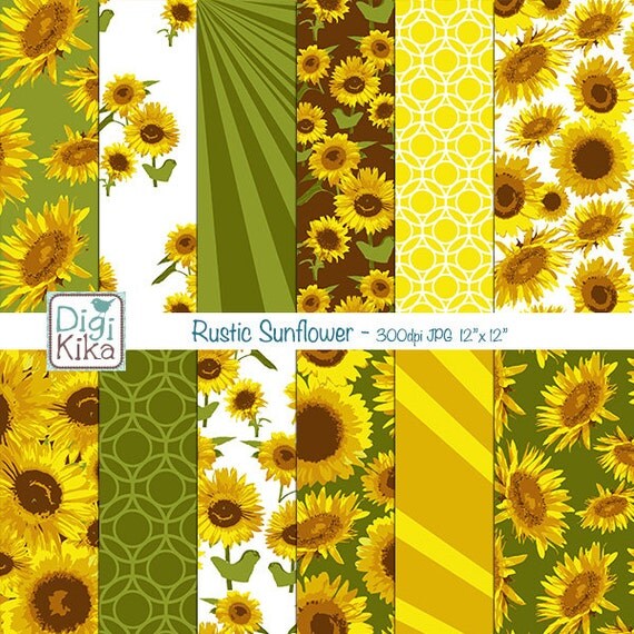 Rustic Sunflower Digital Papers Sunflowers Scrapbook Paper