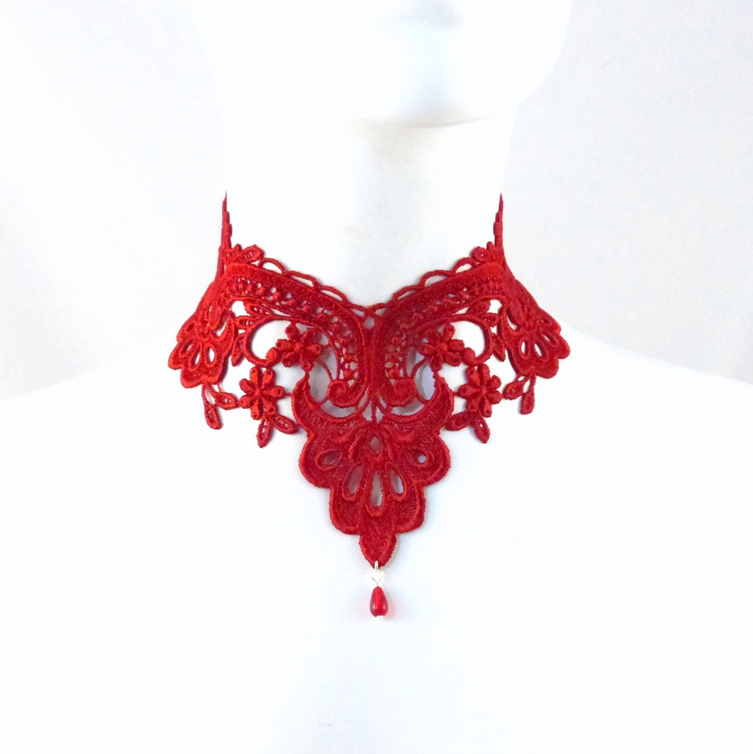 Red Lace Choker Necklace Jewelry Victorian Gothic Collar