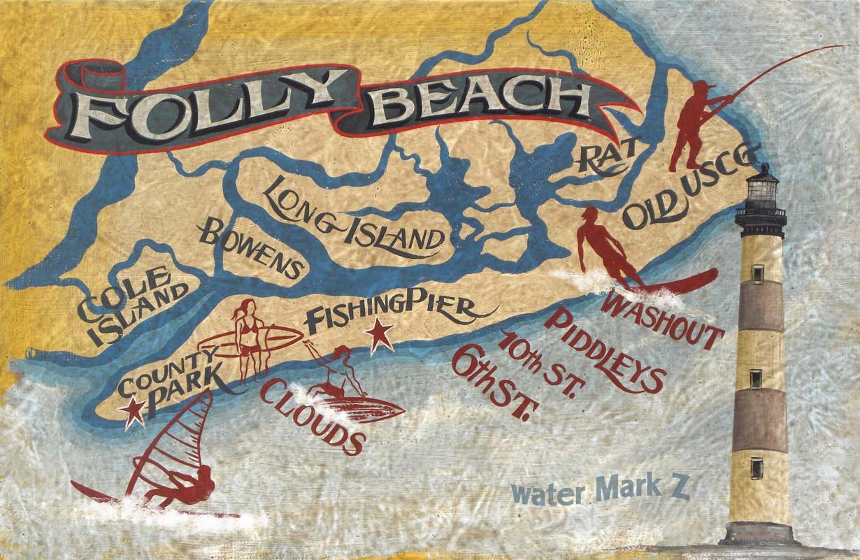 Folly Beach SC coastal map Print