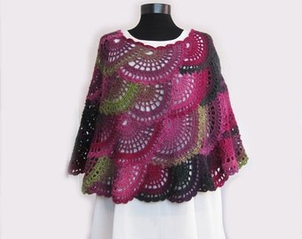 Crochet Poncho, Multicolor Capelet, Boho Poncho Cape Cowl,Women Poncho,boho poncho,handmade Poncho,crochet accessories,lace poncho capalet
