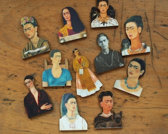 Set of 11 Laser Cut wood Frida Kahlo self portraits 3-D for mixed media art and jewelry-making Mexican Artist