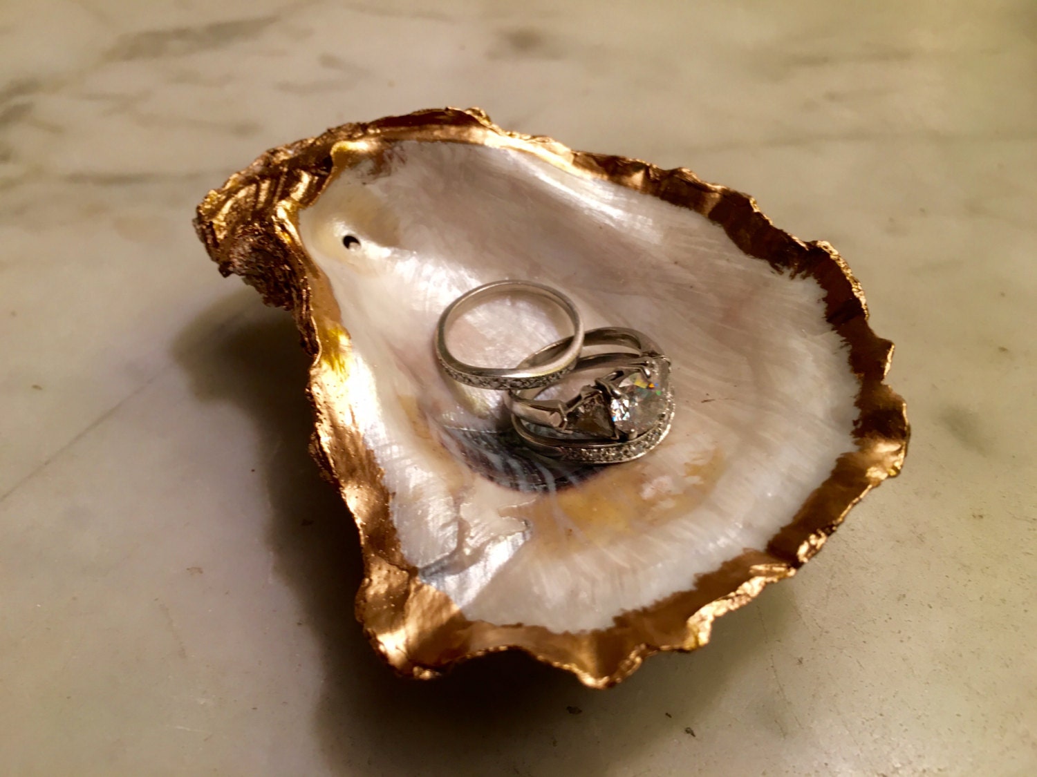 Gold Leaf Oyster Shell Ring Holder/Wedding Party Gift/Oyster