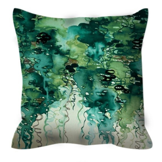BEAUTY in the RAIN, GREEN Colorful Watercolor Art Suede Teal