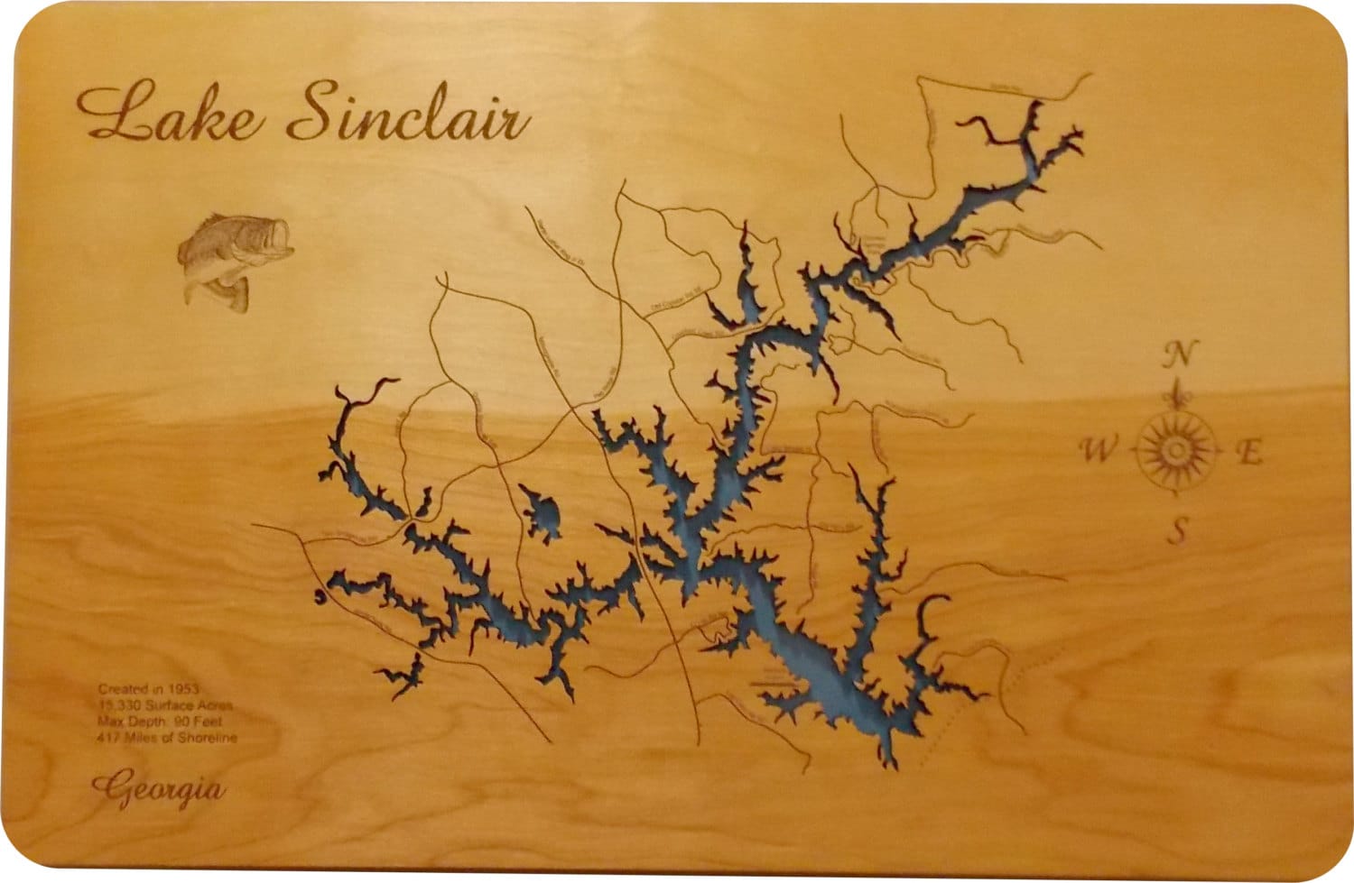 Wood Laser Cut Map Of Lake Sinclair GA Topographical   Il Fullxfull.874457269 Mots 