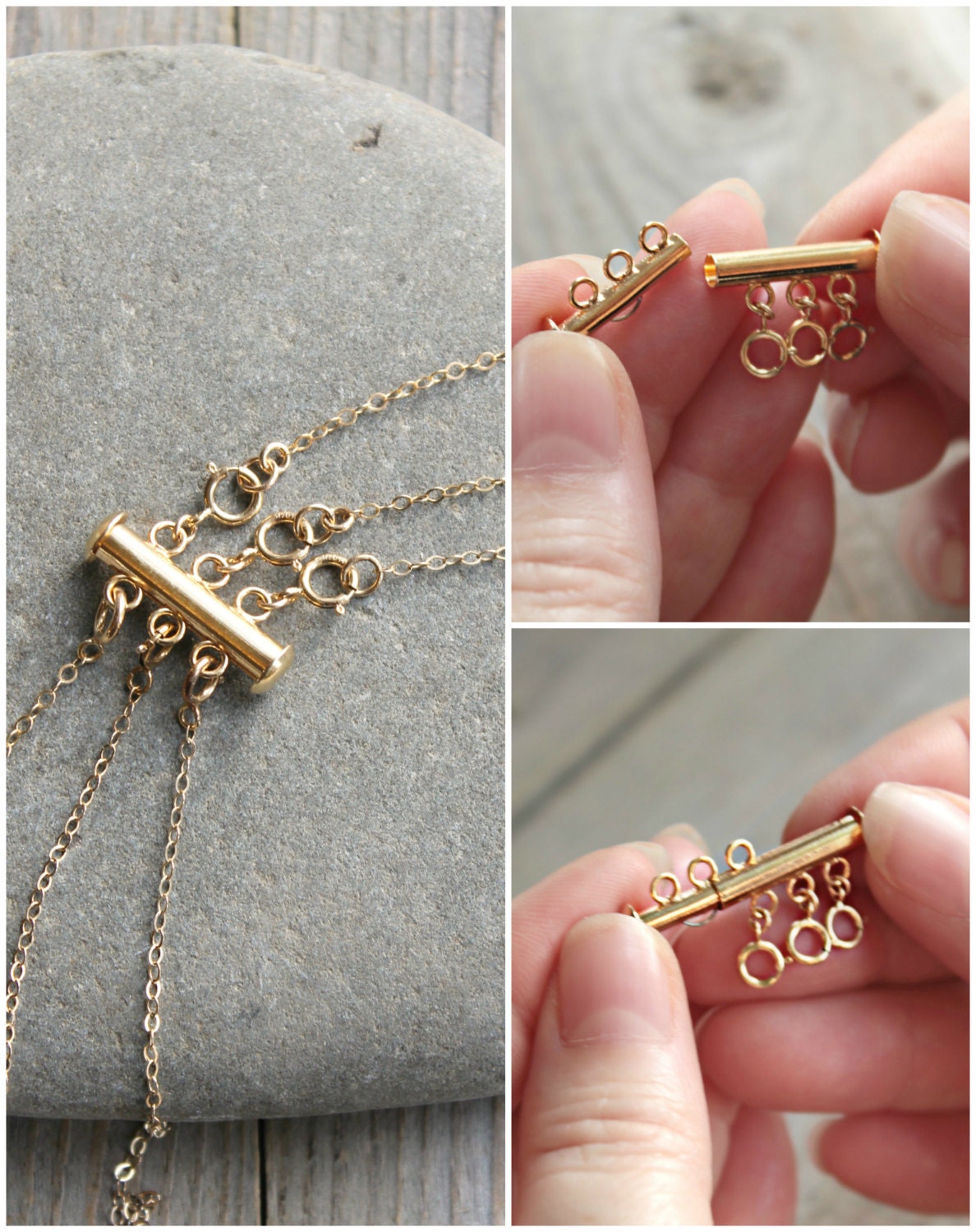 Layered necklace spacer clasp gold silver or Rose gold no