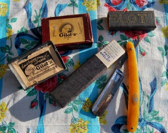 Antique French Grelot Razoir Cut Throat Razor & Gilot "a" Sharpening Block in Original Boxes-Rare French Barber Shop Shaving Collectables..