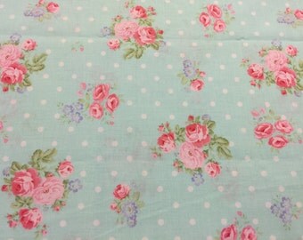 FABRIC-Mint Polka Dot Floral Fabric by the Yard-Quilt Fabric-Apparel Fabric-Home Decor Fabric-Fat Quarter-Craft Fabric-Fat Quarters