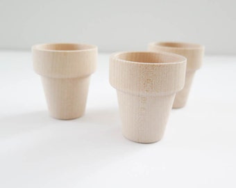 Wood Flower Pots | Small Unfinished Wooden Flower Pots for Painting, Kids Crafts - Set of 3