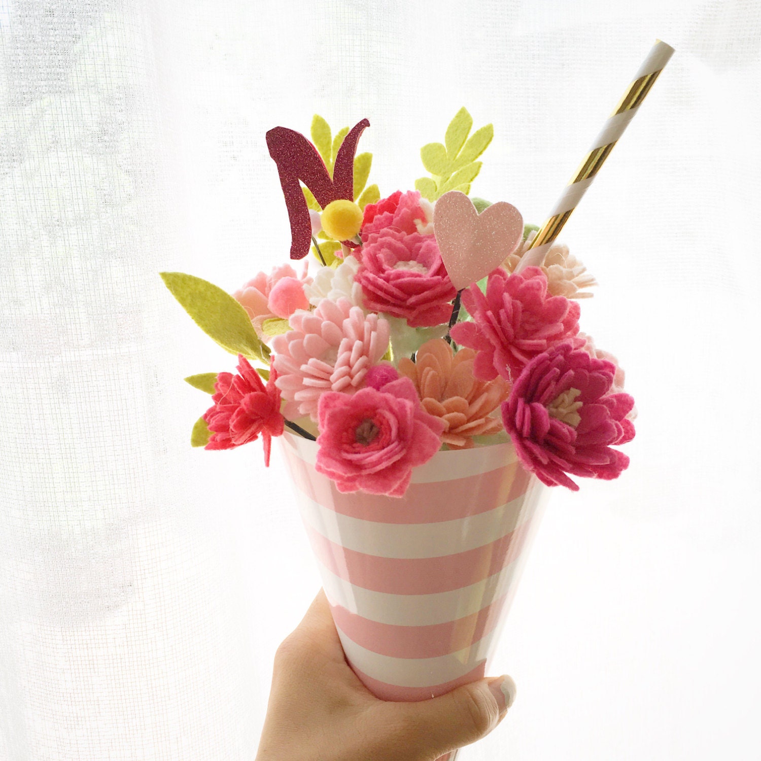 Ice cream cone bouquet. Felt Flower cone. Felt flower