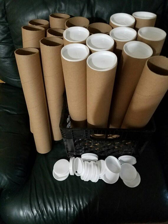 Lot 18x Cardboard Mailing Shipping Tubes & End Caps by VintageABCs