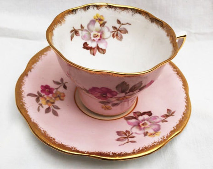 Clare Tea Cup and Saucer -Pink Floral - Fine Bone China England
