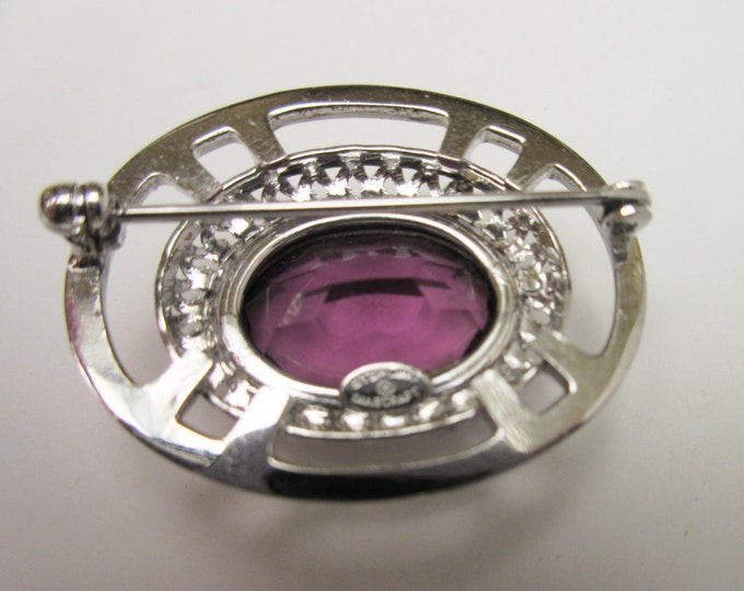 Sterling Brooch - Amethyst Purple Glass - Danecraft signed -