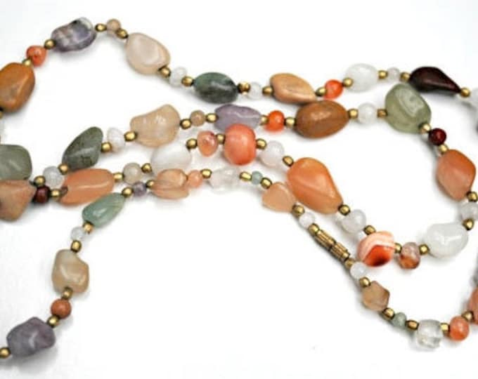 Gemstone Bead necklace - Jasper Agate quartz Amethyst Carnelian polished nugget beads