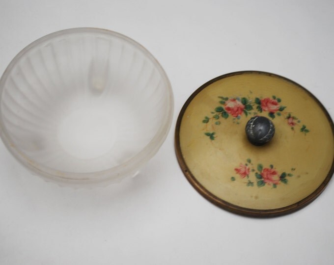 Glass dish with metal cover trinket candy bowl jewelry dish