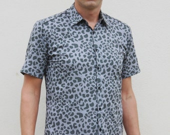 Grey Leopard print shirt, short sleeve - BAÏSAP