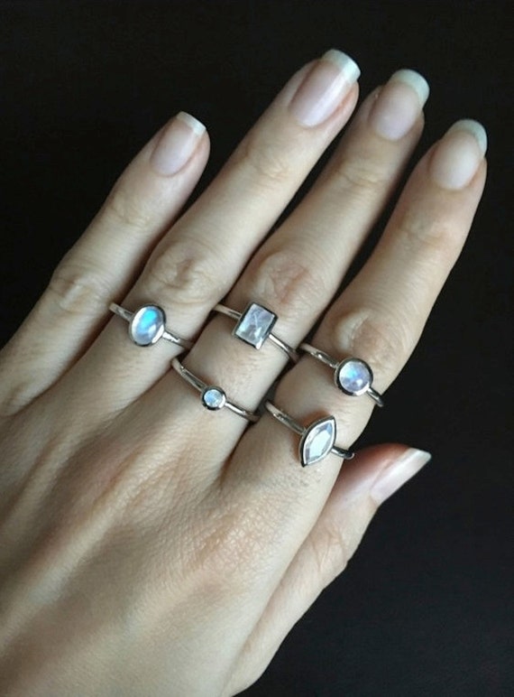 Moonstone Boho Gypsy Ring June Birthstone Stack Ring Pinky