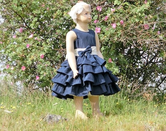 Navy flower girl dress. Flower girl dress navy. Navy and cream flower girl dress.Blue flower girl dress. Nautical wedding, special occasion