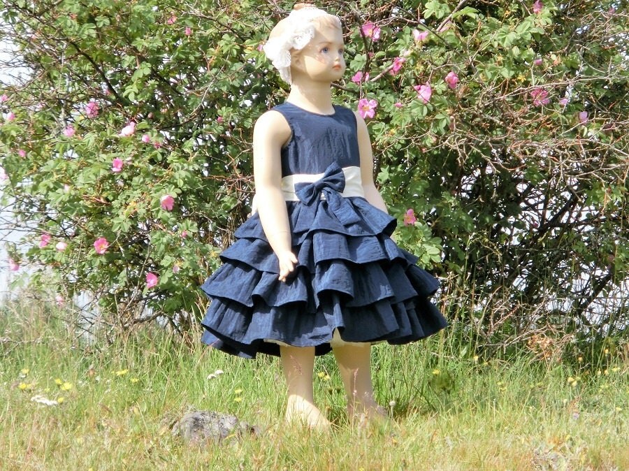 Georgia Cream & Navy Blue Flower Girl Dress