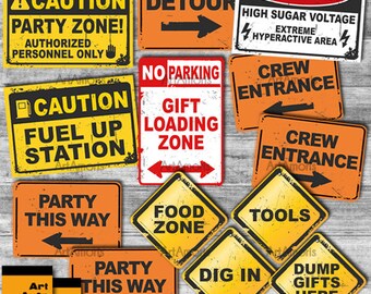Construction Party Signs, Construction Birthday, Construction Party Printables, Construction Signs, Road Signs, Instant Downloads RP-62