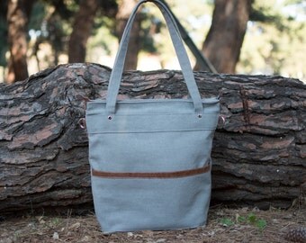 Waxed canvas bag - Waxed canvas tote bag -Grey canvas laptop bag - LARYS