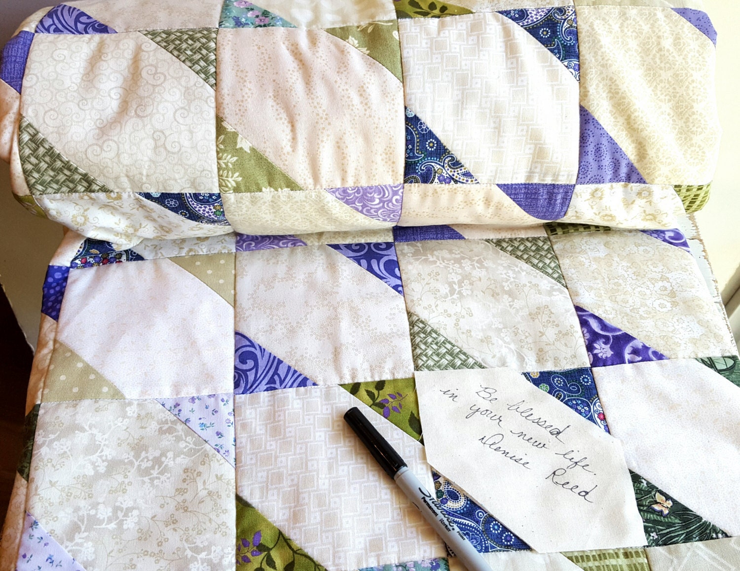 Wedding Guest Book Quilt Lavender and Green Wedding Quilt